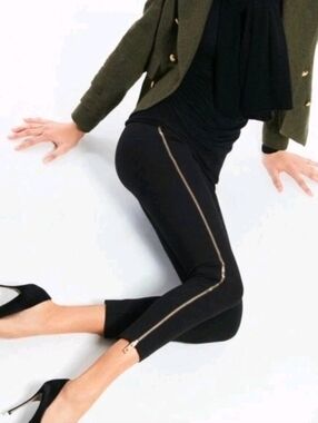RAG & BONE Black Cotton Stretch Skinny Pants with Full Gold Side Zipper 6